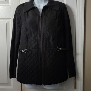 Christpher & Banks  black quilted and ribbed sweater  jacket coat Sz M